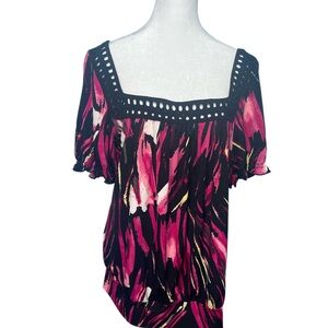NWOT Studio‎ Y2K Style Pink and Black Abstract Blouse Size L/XL Chic Casual